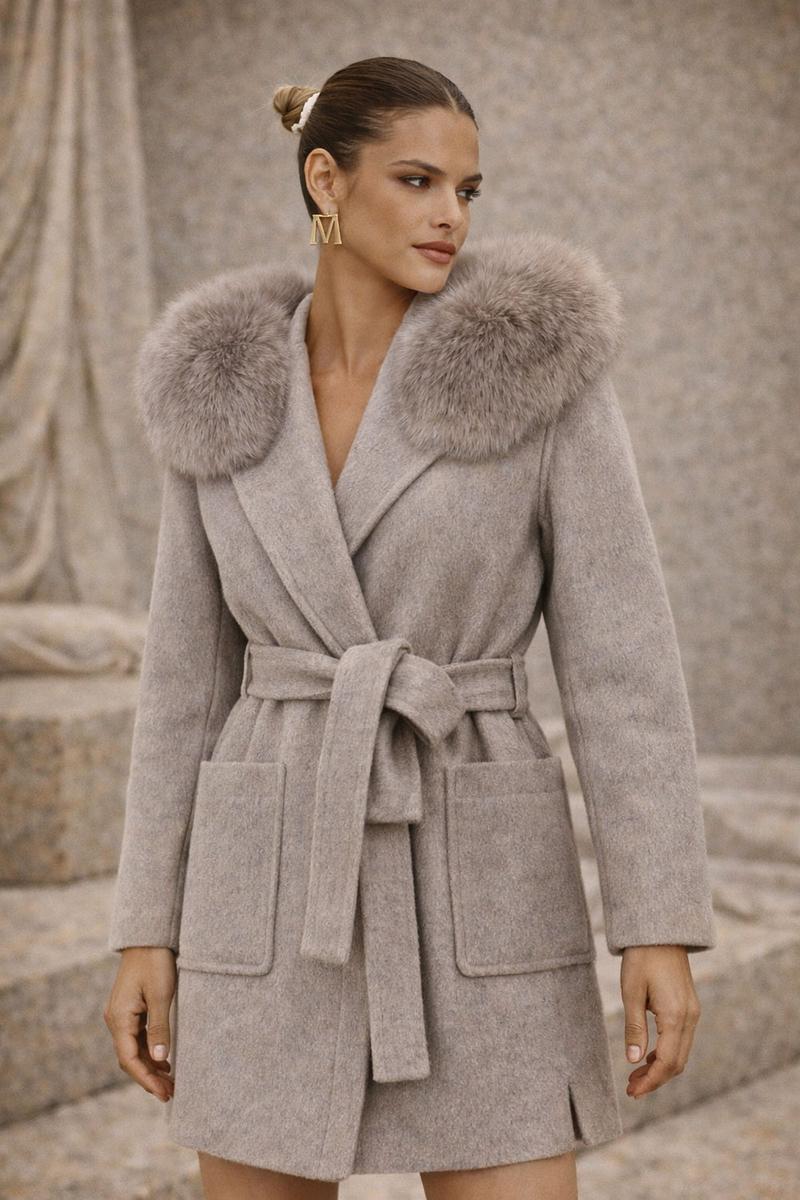 Grey virgin wool coat - Mango